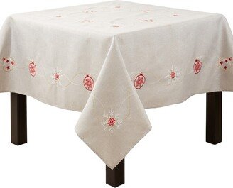 Saro Lifestyle Holiday Tablecloth With Embroidered Ornaments, Silver, 70