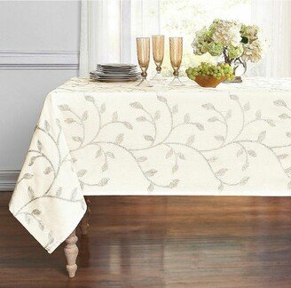 Kate Aurora Living Madison Floral Embroidered Fabric Tablecloth - 54 in. x 84 in. (6-8 Chair), Beige