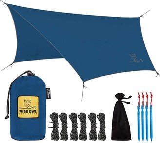 Wise Owl Outfitters Wisefly 11' x 9' Hammock Rain Tarp Cover with Guy Lines, Tent Stakes, and Waterproof Carry Bag, Blue, Accessory Only