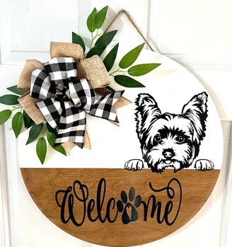 Yorkie 18 Inch Door Hanger Welcome Sign, Dog Sign