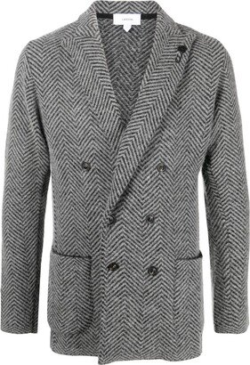 Herringbone-Pattern Double-Breasted Blazer