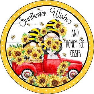 Sunflower Wishes & Honey Bee Kisses Gnome Sign, Metal Wreath Attachment, Sweet Magnolia, Nonni
