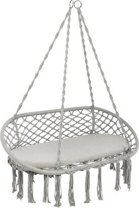 2 Person Hanging Hammock Chair with Cushion Macrame Swing - 51 x 27 x 17