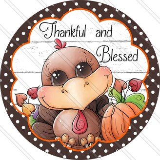 Thankful & Blessed Sign - Fall Autumn Wreath Metal