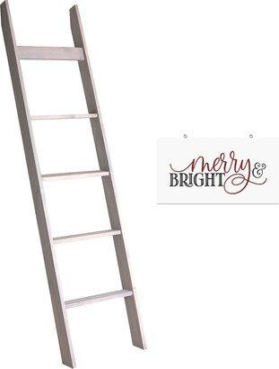 BrickCityTextiles 2PC Set - Dark Brown Blanket Ladder and Holiday Sign