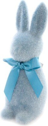 One Hundred 80 Degrees Easter Flocked Button Nose Rabbit - 1 Decorative Bunny 6.00 Inches - Spring Decoration Bunny Fuzzy - Wh0133 Blue - Plastic - Multicolored