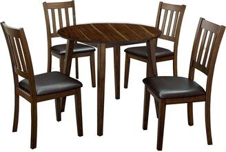 Wooden Dining Table with Ladder Back Style Chairs, Set of 5, Brown