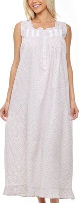 Alexander Del Rossa ADR Women' Cotton Victorian Nightgown with Pocket, Clara Sleevele Button Up Long Night Dre White Floral on Gray X Small