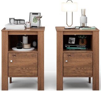 EPOWP Farmhouse Nightstand Set of 2, Bedside Table w/Open Shelf & Cabinet, Compact Floor Night Table w/Cable Management Hole