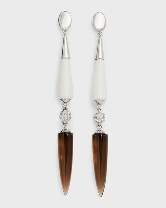 Sanalitro 18K White Gold Look At Me Earrings with White Agate, Smokey Quartz and Diamonds