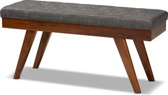 Alona Mid-Century Modern Medium Grey Fabric Upholstered Wood Dining Bench