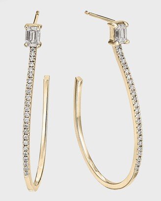 Flawless Teardrop Hoop Earrings with Emerald-Cut Diamond Studs, 35mm