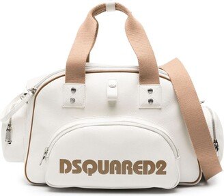 Logo-Print Leather Duffle Bag-AA