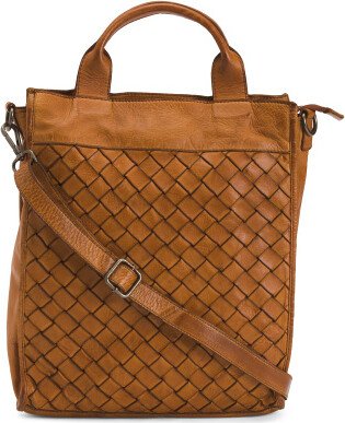 TJMAXX Leather Woven Tote With Laptop Compartment