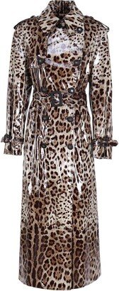 Leopard-printed Straight Hem Trench Coat