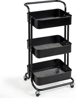 32.5''3-Tier Metal Rolling Storage Cart Trolley Kitchen 2 Brakes W/Handle Black