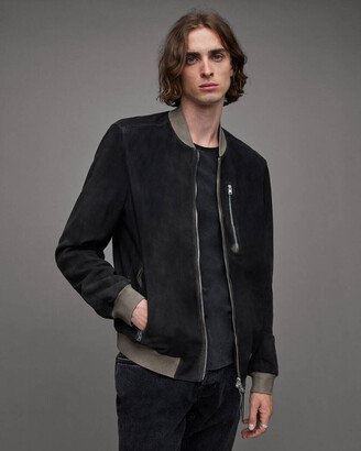 Prima Acid Washed Suede Bomber Jacket - Black