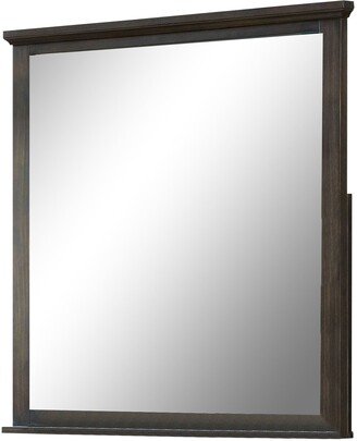 Wooden Frame Mirror with Molded Trim Top, Walnut Brown