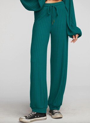 Ribbed Knit Blouson Hem Joggers In Emerald