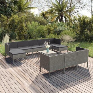 11 Piece Patio Lounge Set with Cushions Poly Rattan Gray-AH