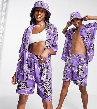 Unisex typo print shirt co ord in purple