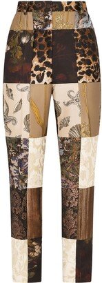 Patchwork-Print High-Waist Trousers