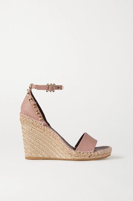 Rockstud 105 Textured-leather Espadrille Wedge Sandals - Neutral