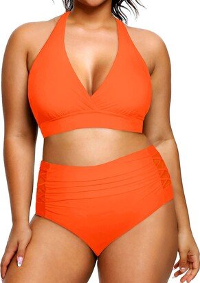 Yonique Womens Two Piece Plus Size Halter Bikini Swimsuits Tummy Control Bathing Suits High Waisted Swimwear