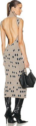 Argyle High Neck Dress in Beige