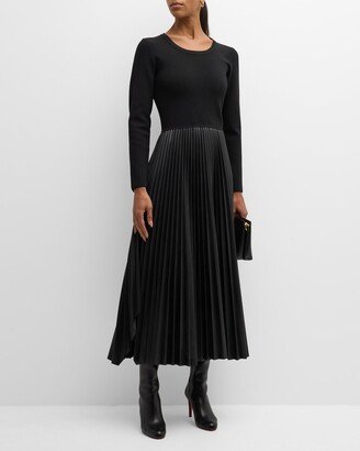 The Amalia Pleated Mixed Media Sweater Dress