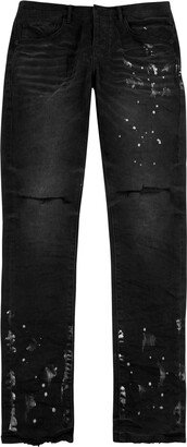 Brand Distressed Coated Slim-leg Jeans