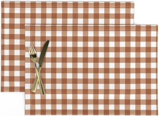 Brown Buffalo Plaid Placemats | Set Of 2 - Gingham By Erin Kendal Rustic Small Scale Copper Cloth Spoonflower