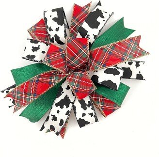 Pre-Made Cow Christmas Bow For Wreaths Lanterns & Mailboxes, Wreath Embellishment Accessory, Tree Outdoor