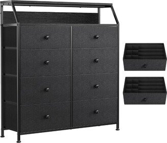 REAHOME 8 Drawer Steel Frame Wood Top Storage Organizer Dresser for Closet, Living Room, and Entryway with 2 Drawer Organizers, Black/Gray