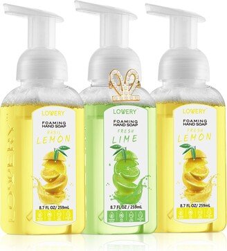 Lovery Hand Foaming Soap in Fresh Lemon, Lemon Lime, Basil Lemon, Moisturizing Hand Soap with Flawless Crystal Heart Bracelet - Hand Wash Set, 4 Piece