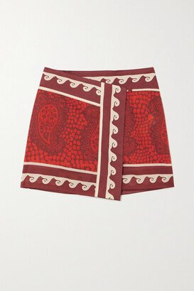 Net Sustain Hunting Roots Printed Cotton-voile Mini Wrap Skirt - Red