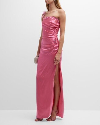 Bustier One-Shoulder Ruched Gown