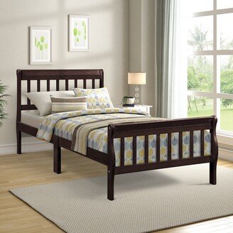 Rasoo Twin Size Wood Platform Bed Frame Panel Sleigh Bed with Vertical Slats Hollow Headboard Footboard and Wood Slat Support