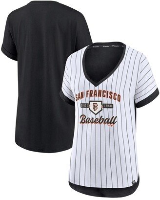 Women's Branded White and Black San Francisco Giants Iconic Noise Factor Pinstripe V-Neck T-shirt - White, Black