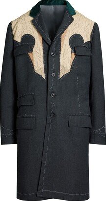 Single-Breasted Patchwork Wool Coat