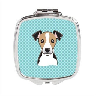 BB1199SCM Checkerboard Blue Jack Russell Terrier Compact Mirror, 2.75 x 3 x .3 In.