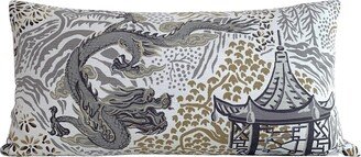 Authentic Vern Yip Pagodas Dragon Lumbar Pillow Cover in Grey - Modern Chinoiserie Available Bolster, Lumbar, Euro Sham