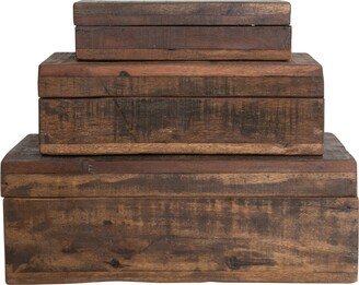 Storied Home Set of 3 15 L, 5.5 H, 12 L, 9 L Reclaimed Wood Vintage-like Boxes