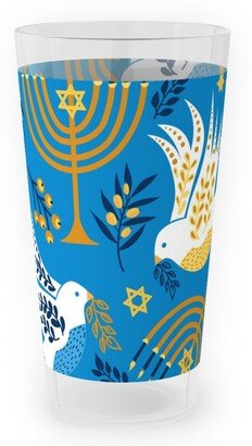 Outdoor Pint Glasses: Hanukkah Birds Menorahs - Light Blue Outdoor Pint Glass, Blue
