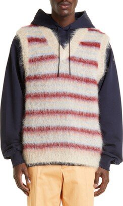 Stripe V-Neck Brushed Mohair Blend Sweater Vest