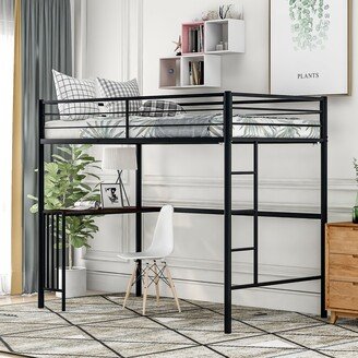 Calnod Contemporary Style Twin Metal Bunk Bed with Desk, Ladder and Guardrails, Loft Bed for Bedroom