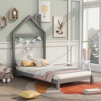 Calnod House-shaped Twin Size Wood Platform Bed, Solid Construction, Playful Design, Easy Assembly.