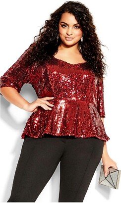 | Women's Plus Size Top Sequin Puff - Crimson - 18W