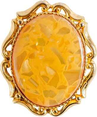 Sugar Cream Vintage Vintage Intricate Border Yellow Stone Golden Brooch