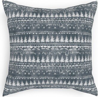 Outdoor Pillows: Vintage Christmas Stripe Outdoor Pillow, 18X18, Single Sided, Gray